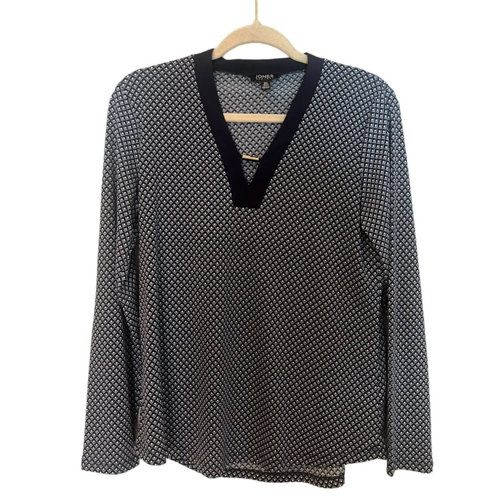 Women's Jones New York Lightweight‎ Blue Geometric Blouse Size Small